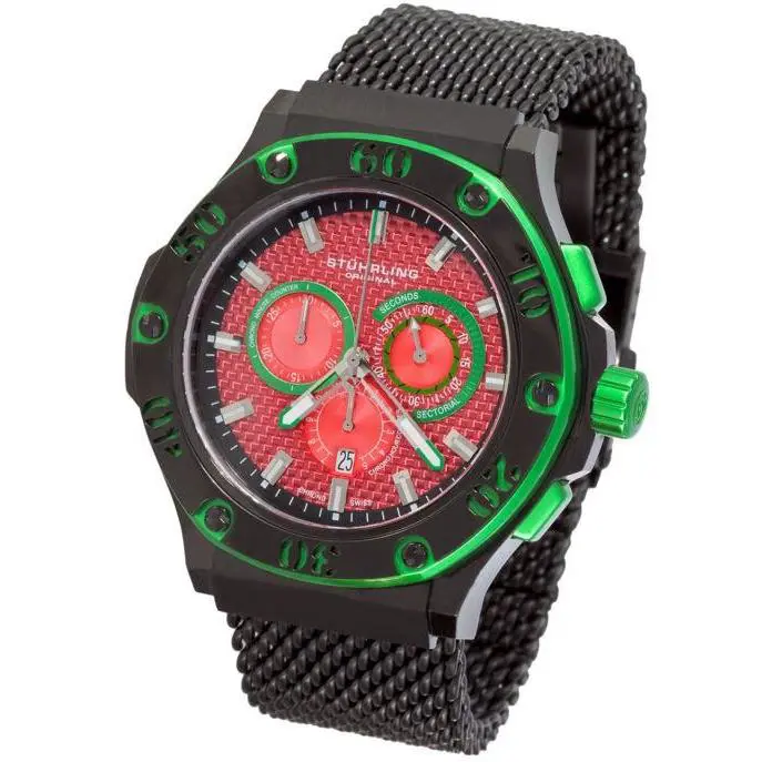Stuhrling Original 292 335982 Iconoclast Chrono Green/ Red Mens Watch - Green, Red