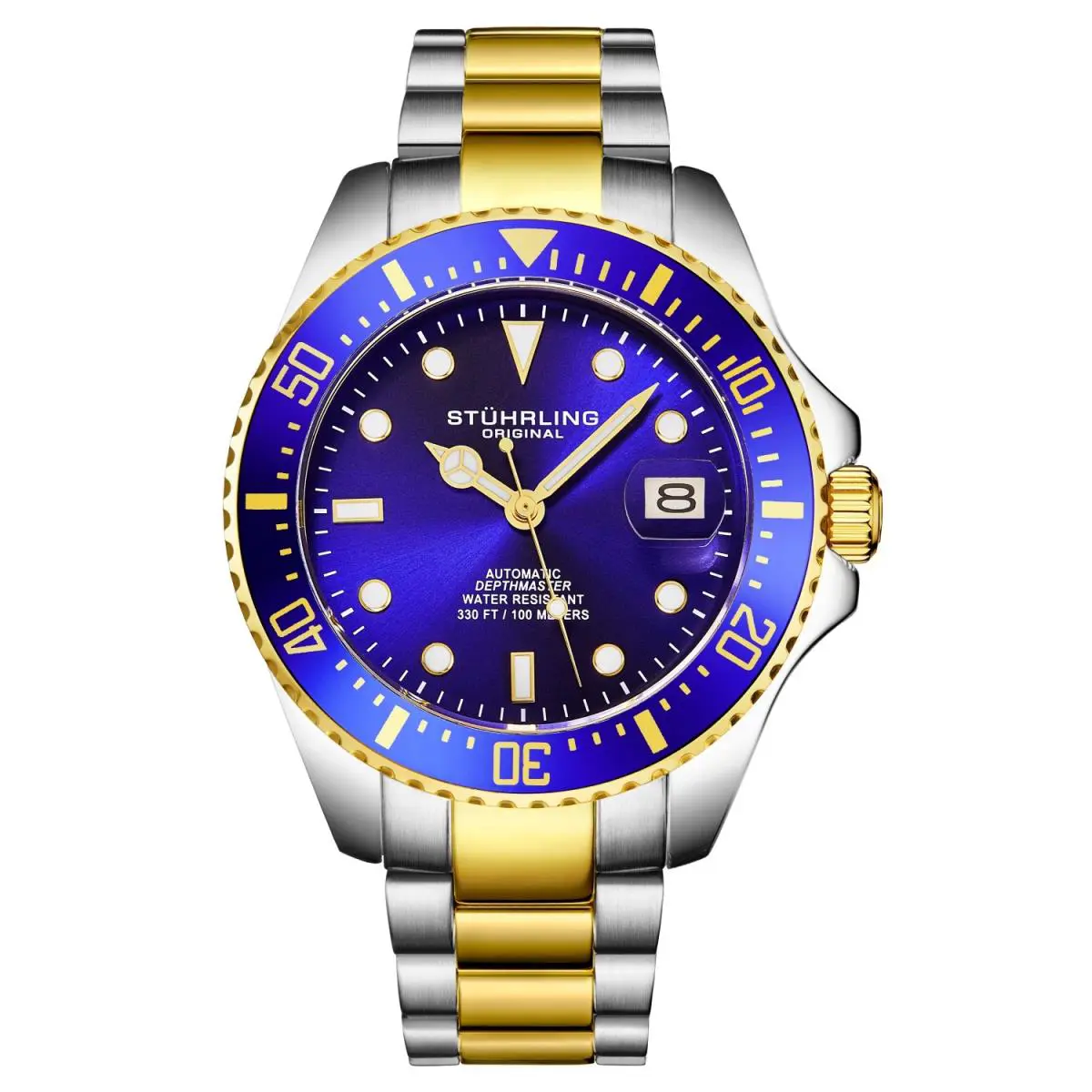 Stuhrling 4048 5 Automatic Depthmaster Diver Date Two Tone Blue Dial Mens Watch by Stührling