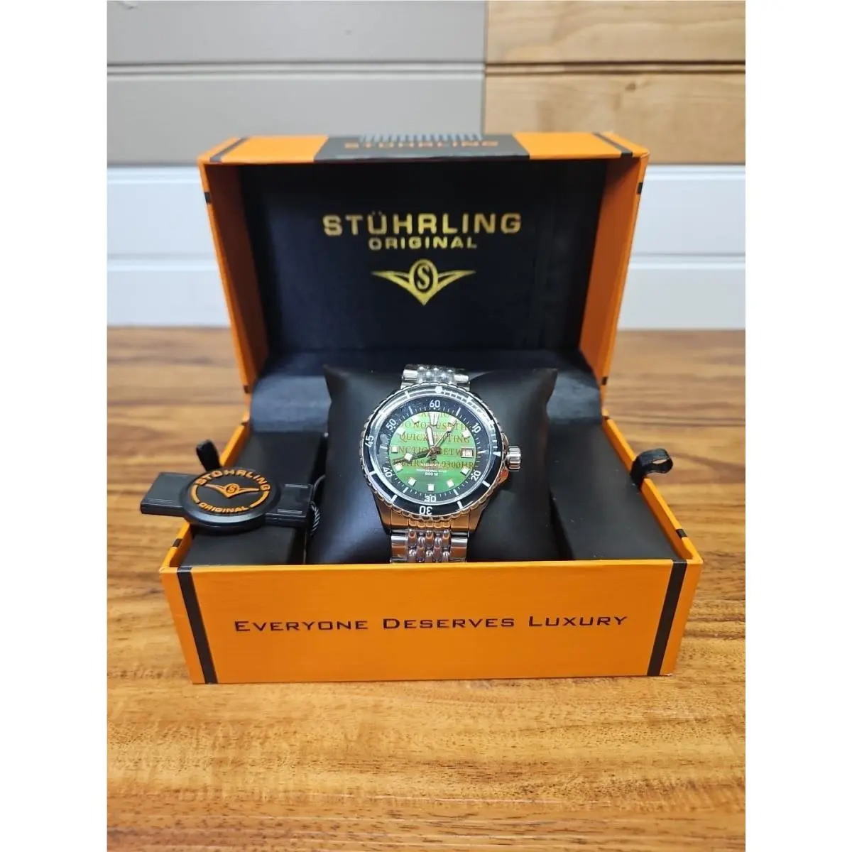 Stuhrling 1009 02 Automatic Radiance Date Stainless Steel Mens Watch Green Face by Stührling