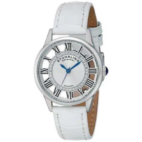 Stuhrling 890L 01 Vogue Quartz White Leather Crystal Accented Womens Watch by Stührling