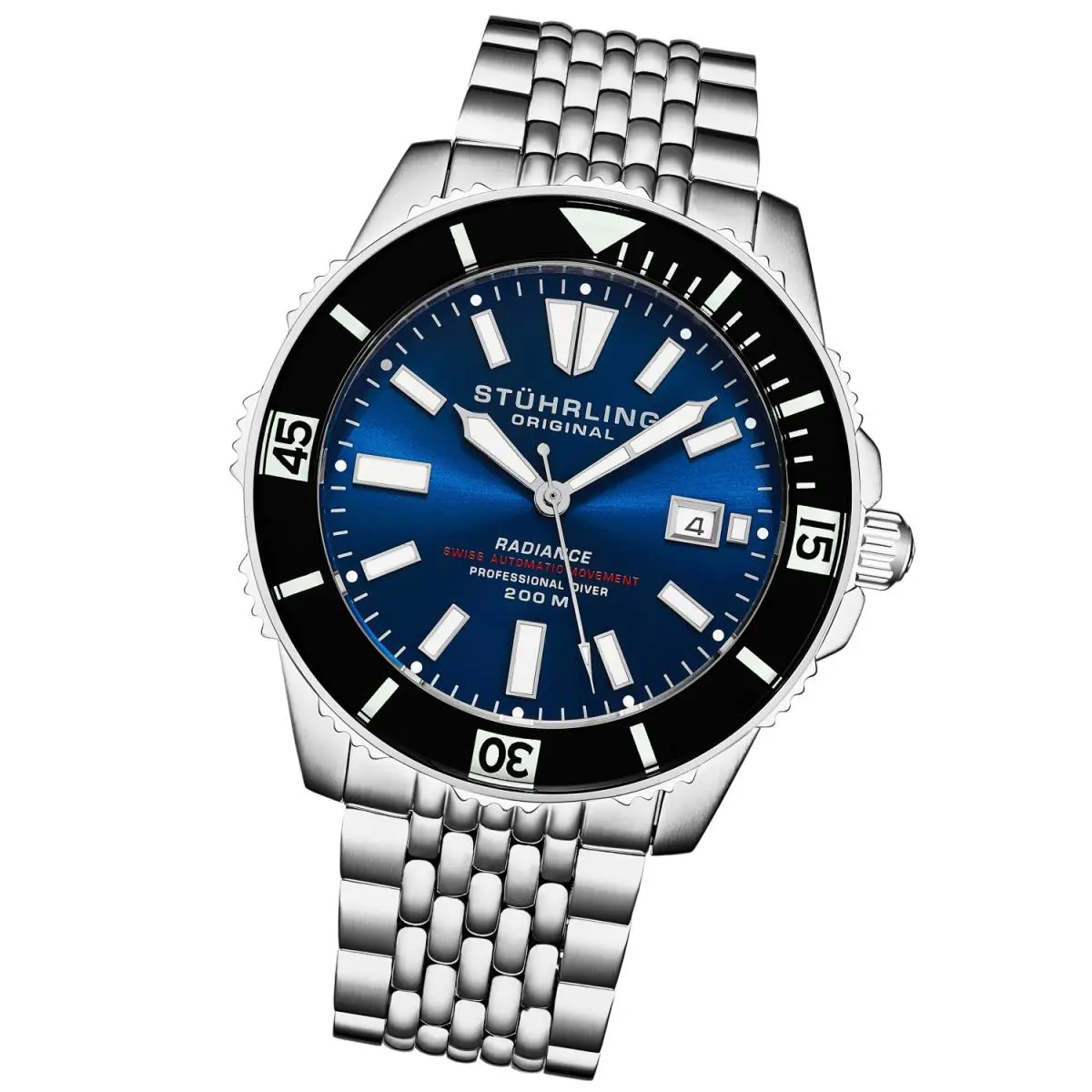 Stuhrling 1006 03 Automatic Super Luminova Radiance Date Blue Mens Watch