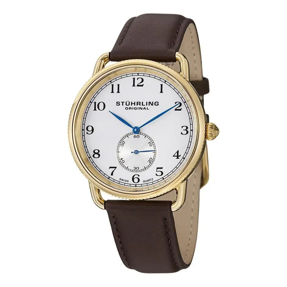 Stuhrling Original 207 03 Decor Quartz Stainless Steel Leather Strap Mens Watch