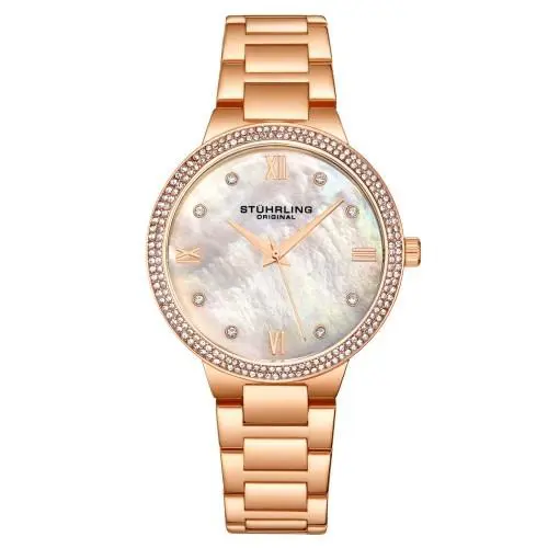 Stuhrling 3907 4 Symphony Quartz Crystal Accented Mother of Pearl Womens Watch