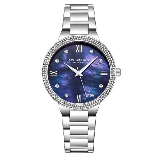 Stuhrling 3907 2 Symphony Quartz Crystal Accented Mother of Pearl Womens Watch