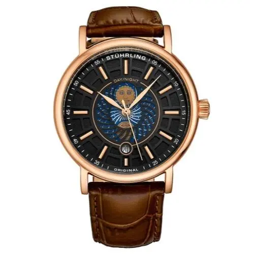 Stuhrling 899 05 Duet Day/ Night Brown Leather Strap Watch