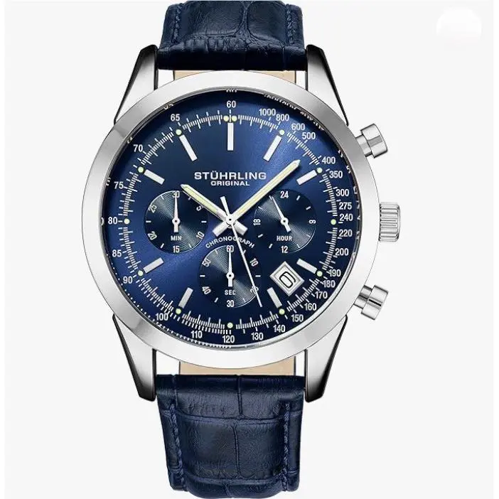 Stuhrling Monaco Chronograph Watch w Date Tachymeter 24 Hr Subdial