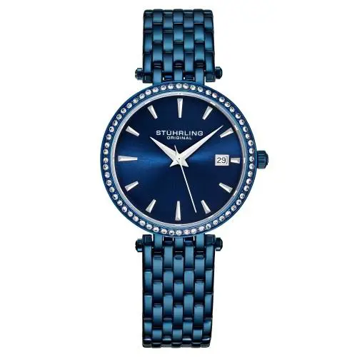 Stuhrling 3929 3 Quartz Crystal Accented Blue Bracelet Womens Watch