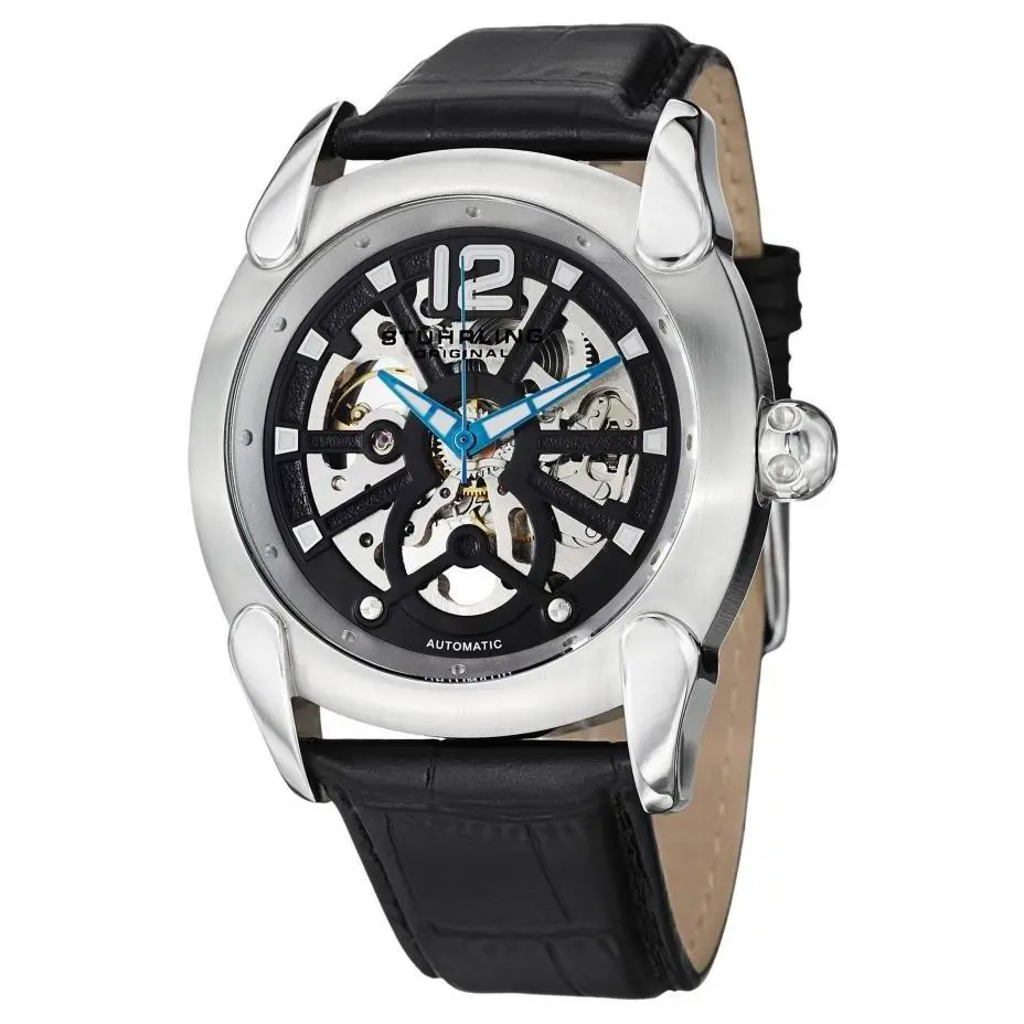 Stuhrling 725 01 Gen X Axial Automatic Skeleton Black Leather Band Mens Watch by Stührling