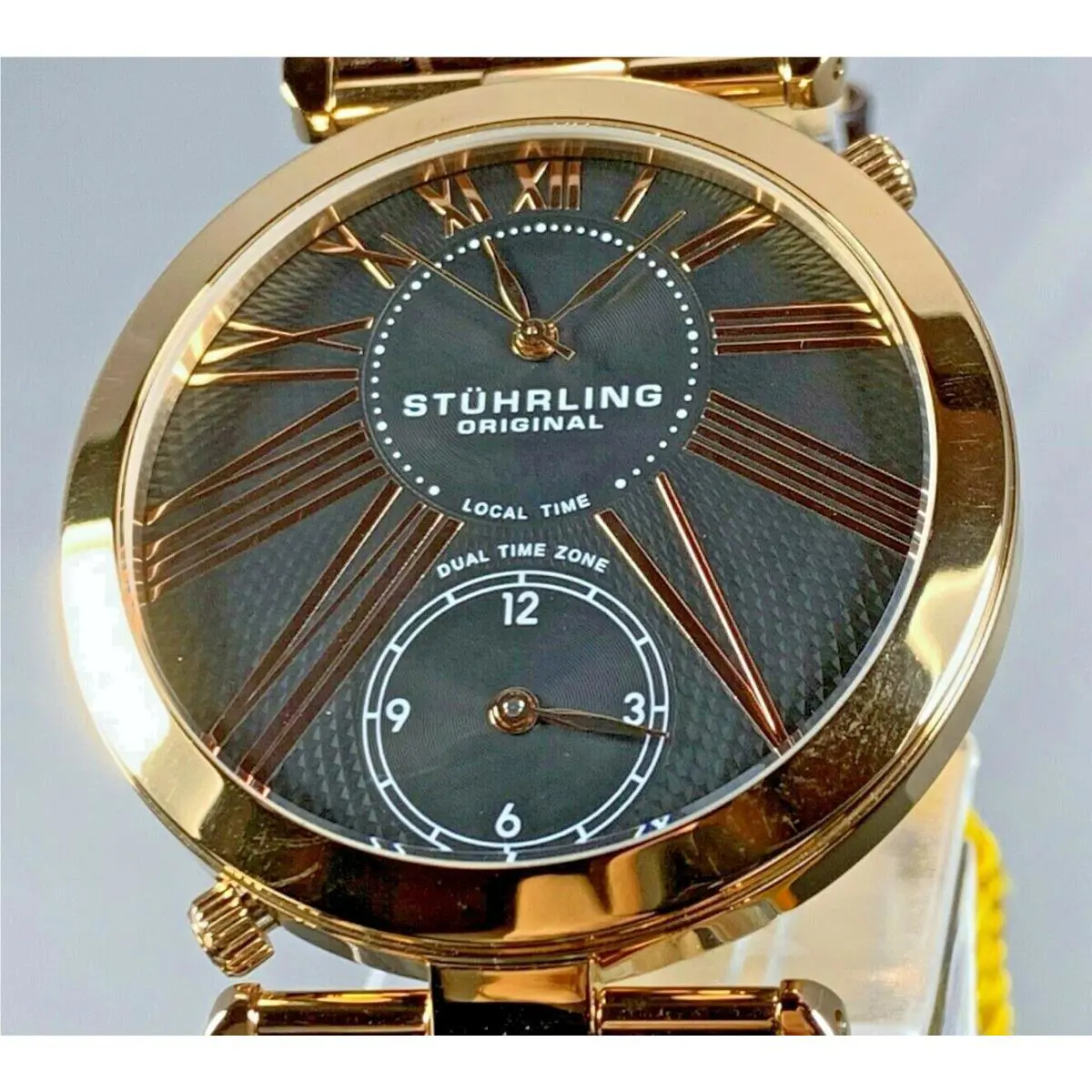 Stührling 43mm Symphony Swiss Quartz Dual Time Leather Strap Watch
