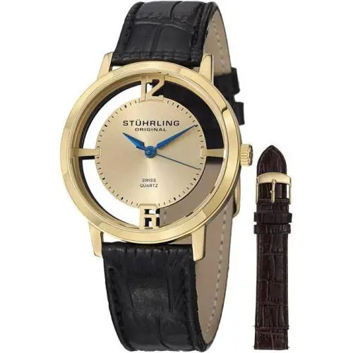 Stuhrling 388G2 Winchester Cathedral Yellow Gold Plated Mens Watch 2 Band Set