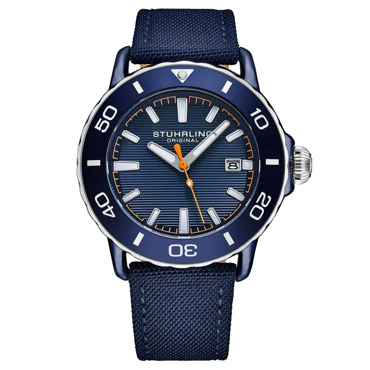 Stuhrling 4049 4 Voyager Quartz Date Blue Nylon Strap Mens Watch