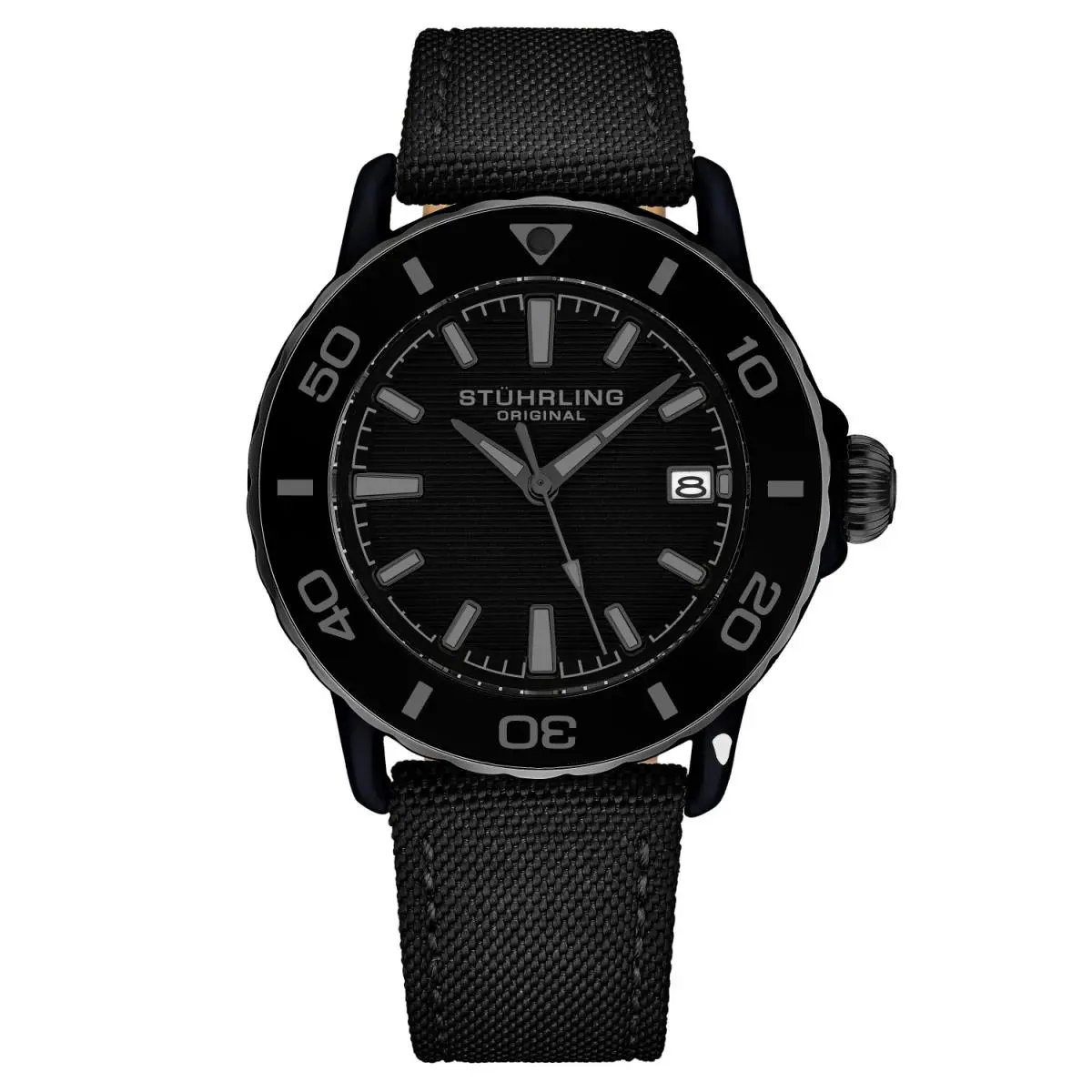 Stuhrling 4041 3 Explorer Quartz Date Black Dial Nylon Strap Mens Watch by Stührling