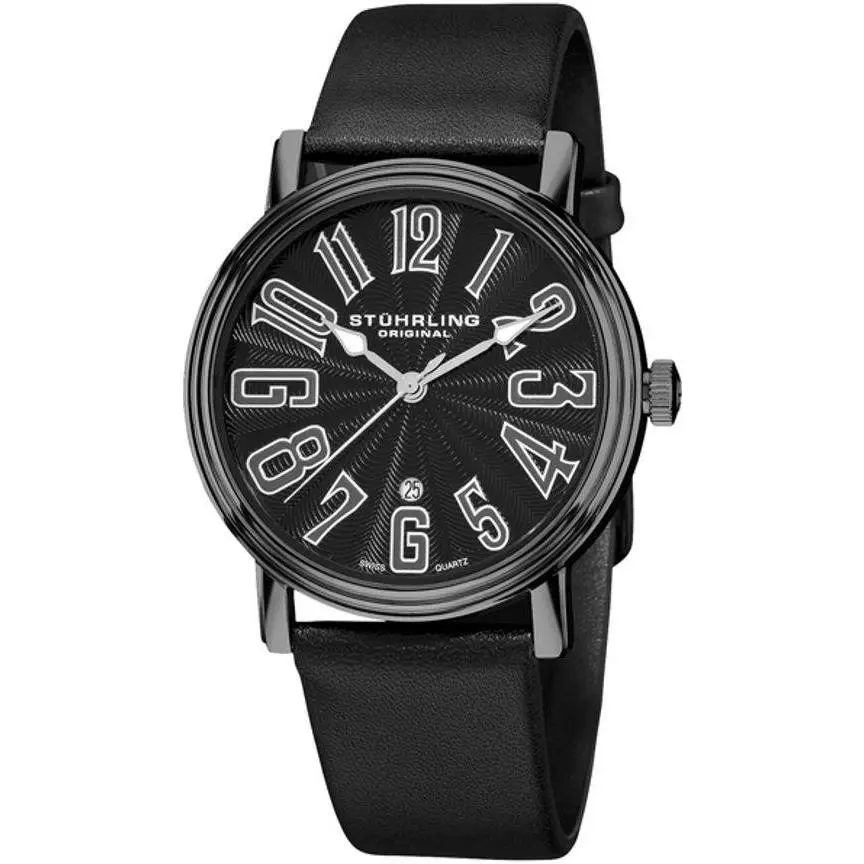 Stuhrling Original 301 335952 Roulette Quartz Black Case Leather Mens Watch - Black, Quartz