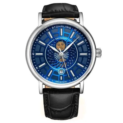Stuhrling 899 03 Duet Day/ Night Black Leather Strap Watch