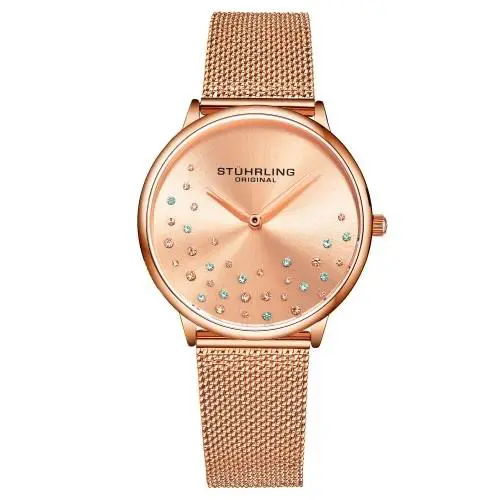 Stuhrling 3928 5 Quartz Crystal Accented Mesh Bracelet Womens Watch