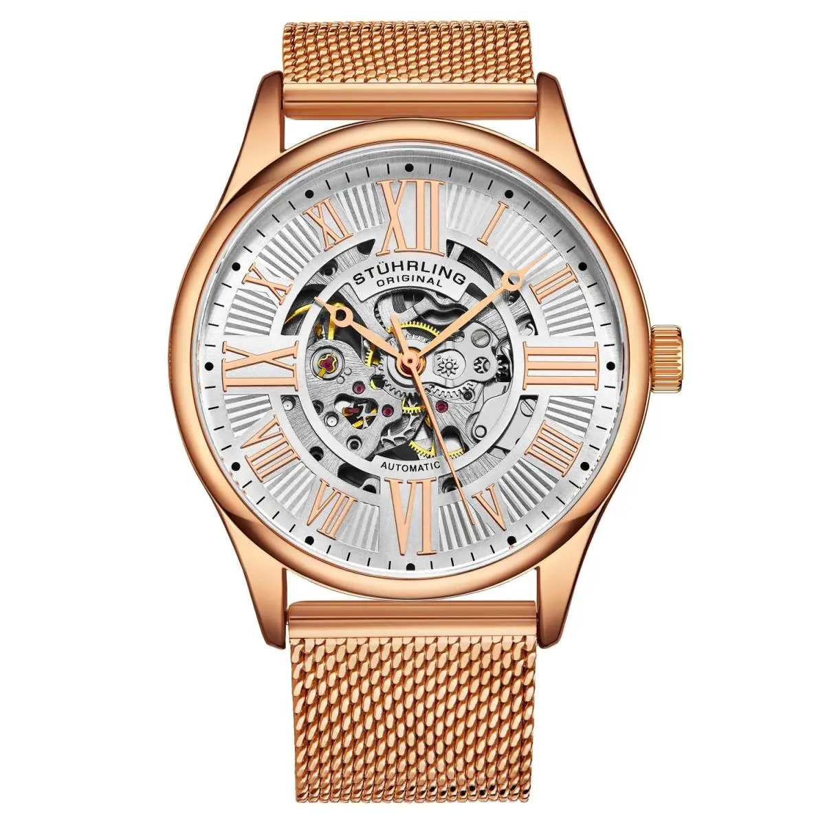 Stuhrling 3942M 5 Automatic Skeleton Stainless Steel Mesh Mens Watch
