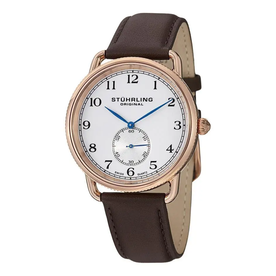 Stuhrling Original 207 04 Decor Quartz Stainless Steel Leather Strap Mens Watch