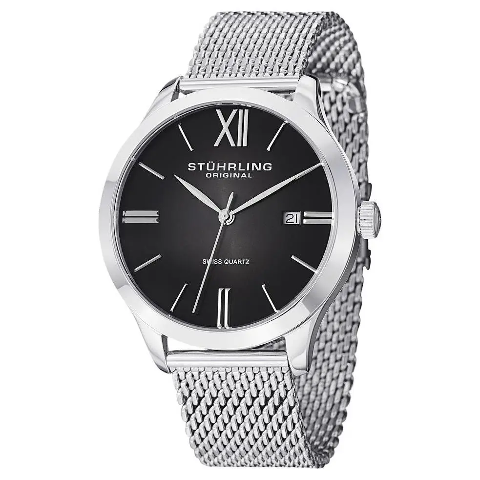 Stuhrling Original 490M 01 Cuvette II Elite Black Dial Bracelet Mens Watch - Black