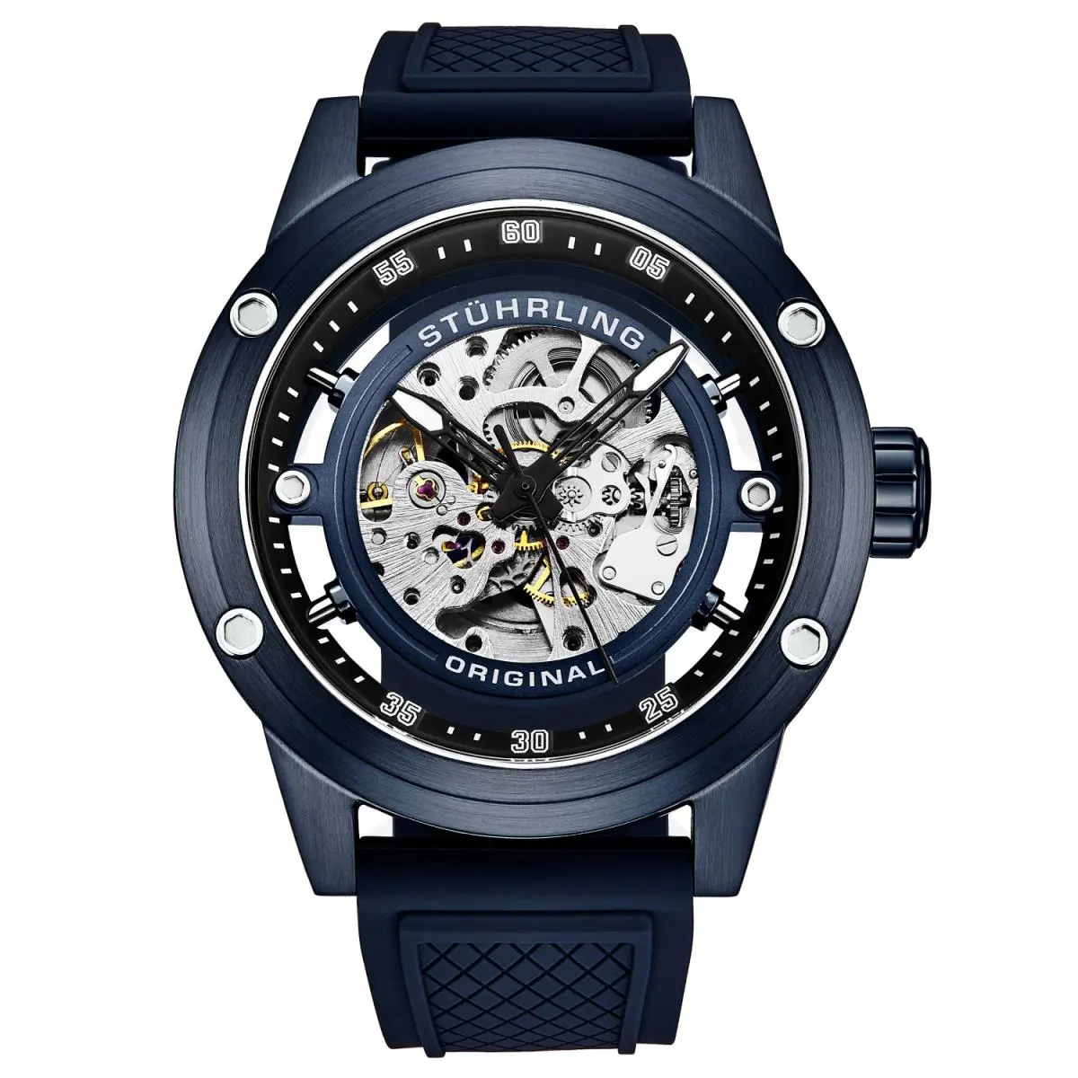 Stuhrling 4034 2 Automatic Skeleton Blue Rubber Strap Mens Watch by Stührling