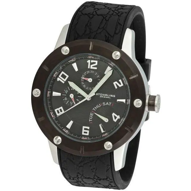 Stuhrling 622 Torino Lista Gmt Quartz Black Rubber Strap Mens Watch by Stührling