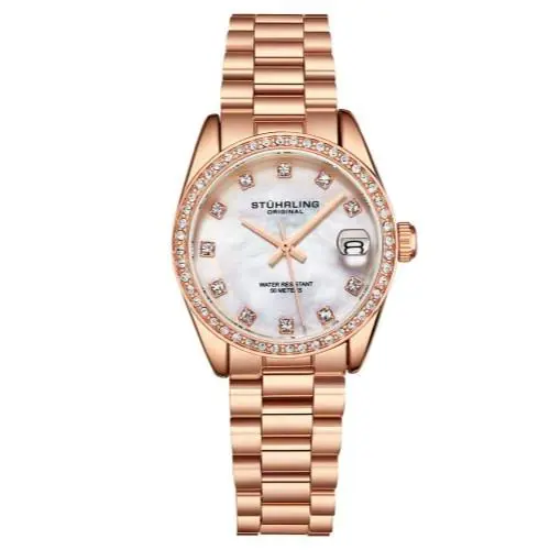 Stuhrling 3936 4 Quartz Date Crystal Accented Bracelet Womens Watch