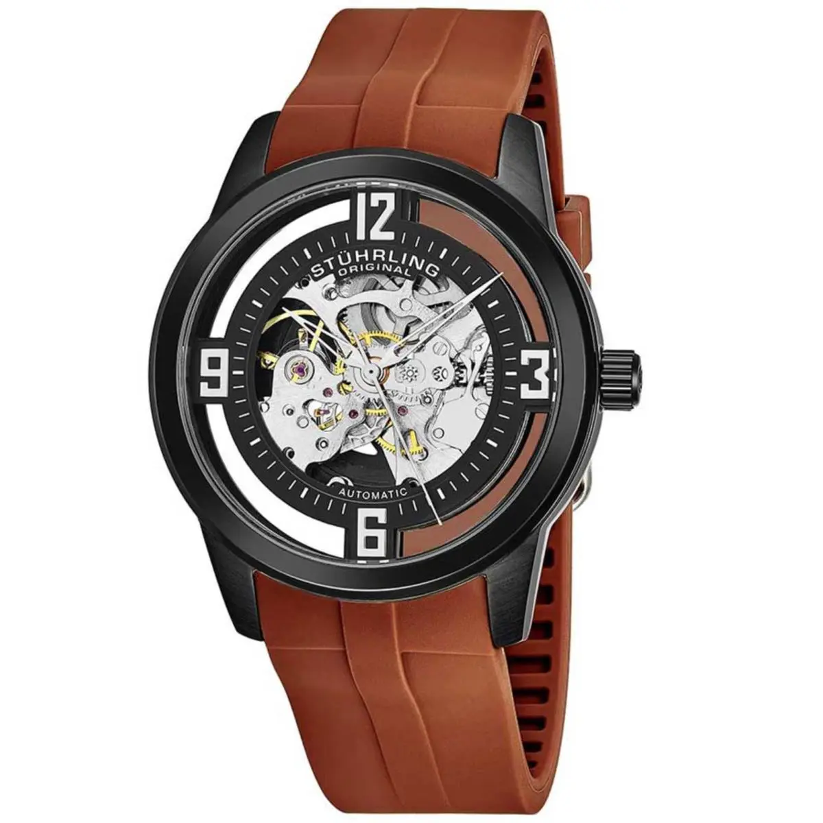 Stuhrling 877C 06 Winchester Automatic Skeleton Brown Rubber Strap Mens by Stührling