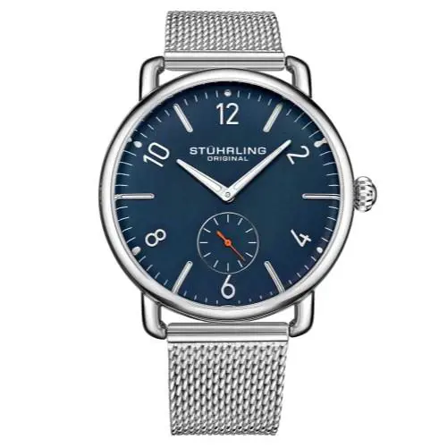 Stuhrling 3939 1 Quartz Stainless Steel Mesh Bracelet Blue Dial Mens Watch