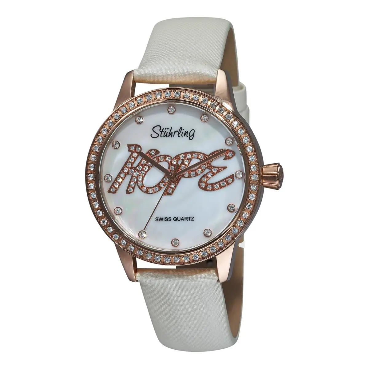 Stuhrling 519H 1145P7 Swarovski Hope White Leather Strap Womens Watch
