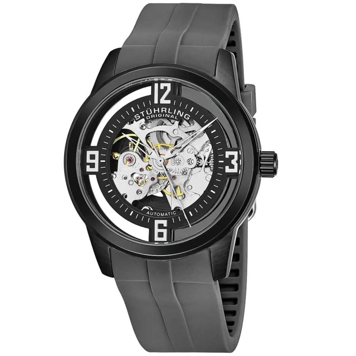 Stuhrling 877C 04 Winchester Automatic Skeleton Gray Rubber Strap Mens by Stührling