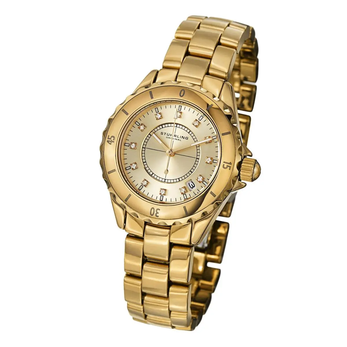 Stuhrling 957M Quartz Divinity Swarovski Accented Ceramic Bracelet Mens Watch