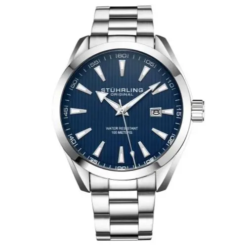 Stuhrling 3953 2 Symphony Quartz Date Stainless Steel Bracelet Mens Watch