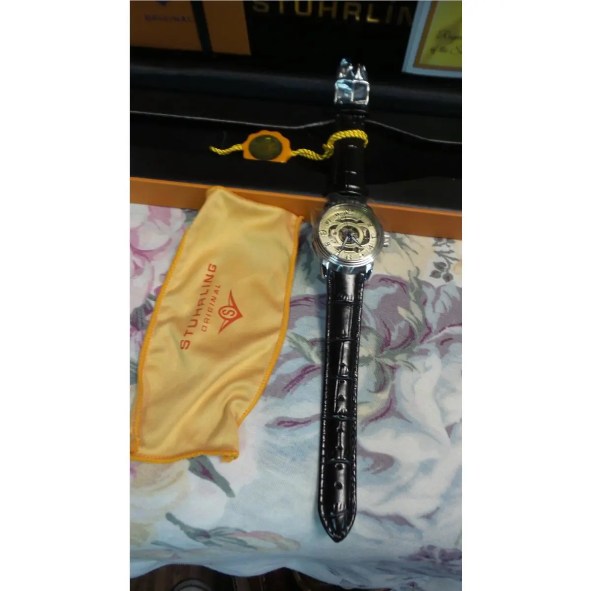 Stuhrling Gold Face Self Winding Automatic Watch Skeleton ST-90050 Box