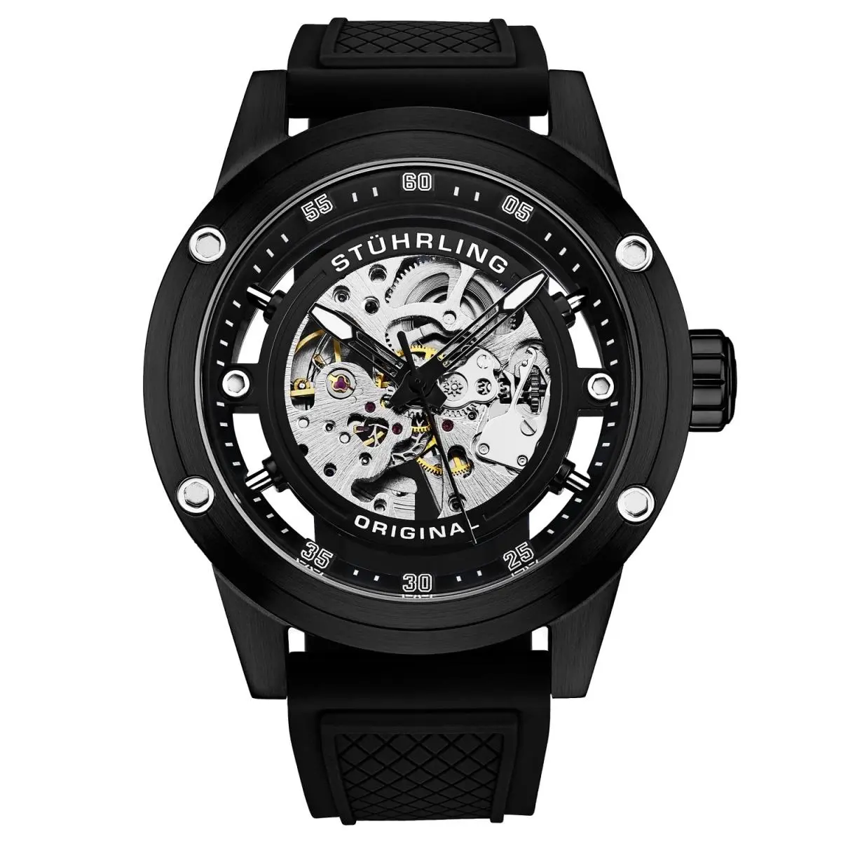 Stuhrling 4034 1 Automatic Skeleton Black Rubber Strap Mens Watch by Stührling