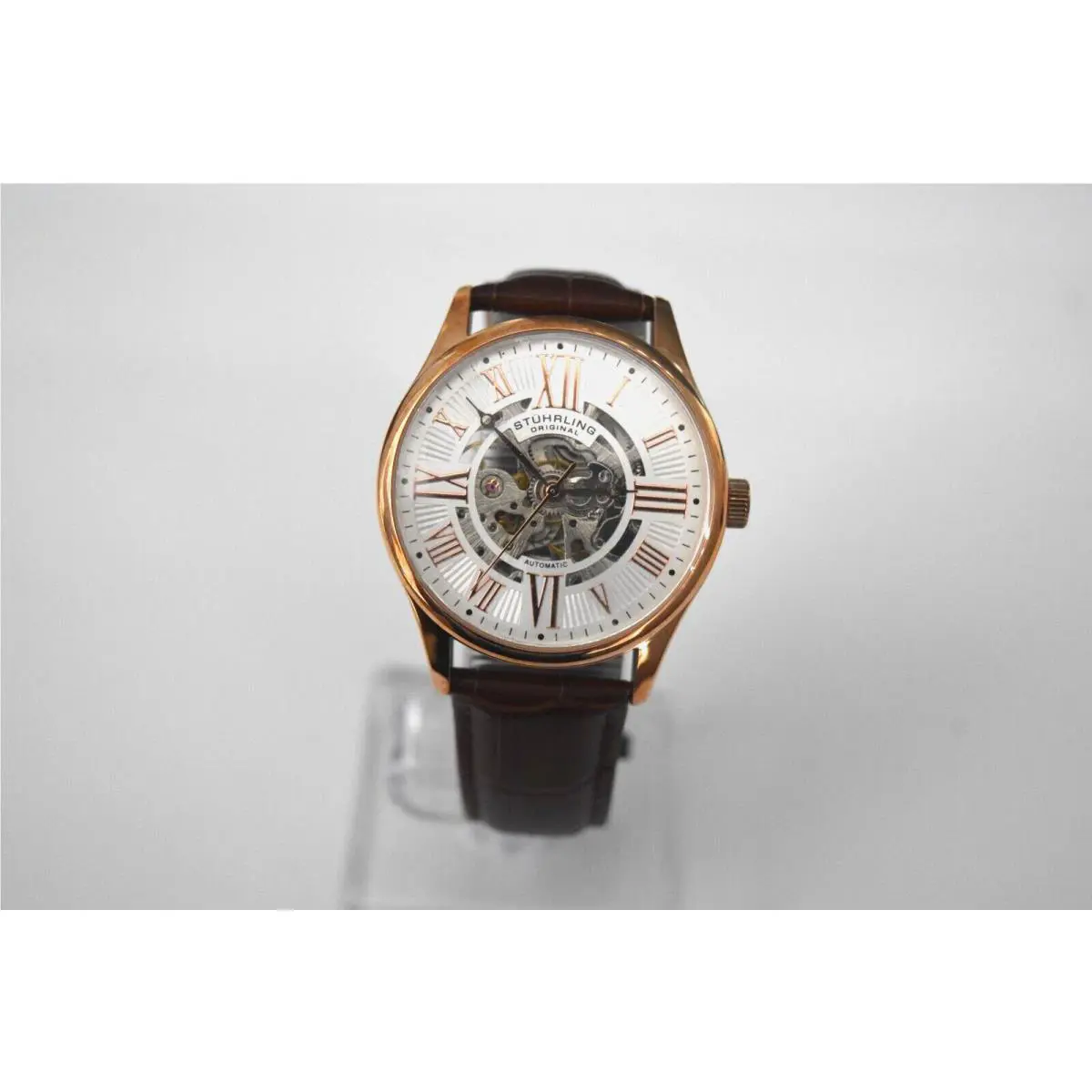 Stuhrling Atrium Brown Leather RG IP Automatic 747.04 Watch