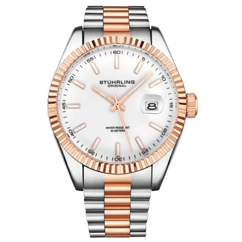 Stuhrling 3935 5 Symphony Quartz Date Two Tone Stainless Steel Mens Watch