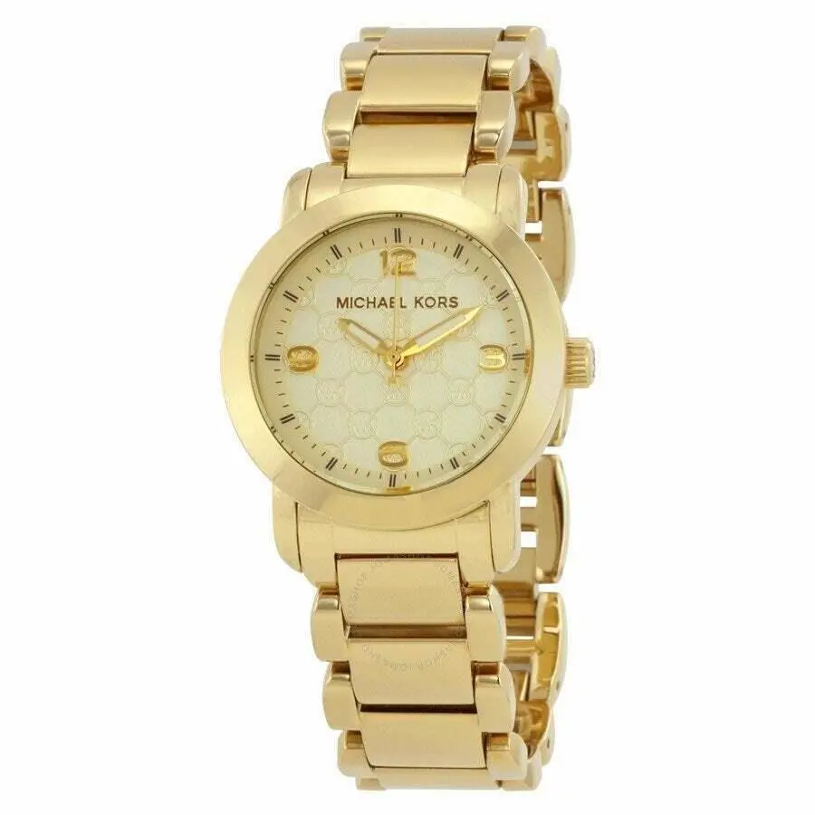 Michael Kors Gold Tone Stainless Steel MK Logo Dial Watch MK3158