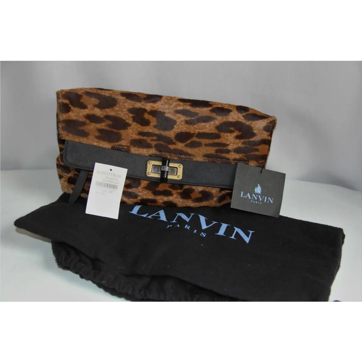 Lanvin Leopard Calf Fold Over Clutch. Stunning Rare Leopard Print