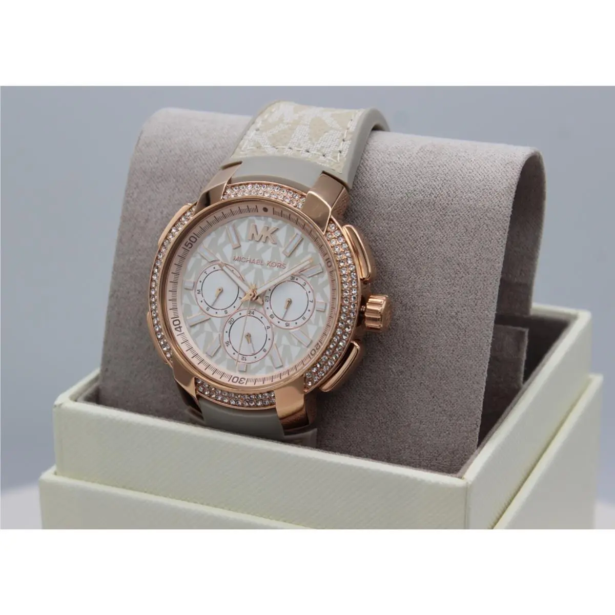 Michael Kors Sidney Rose Gold Brown Pvc Crystal Women MK6949 Watch