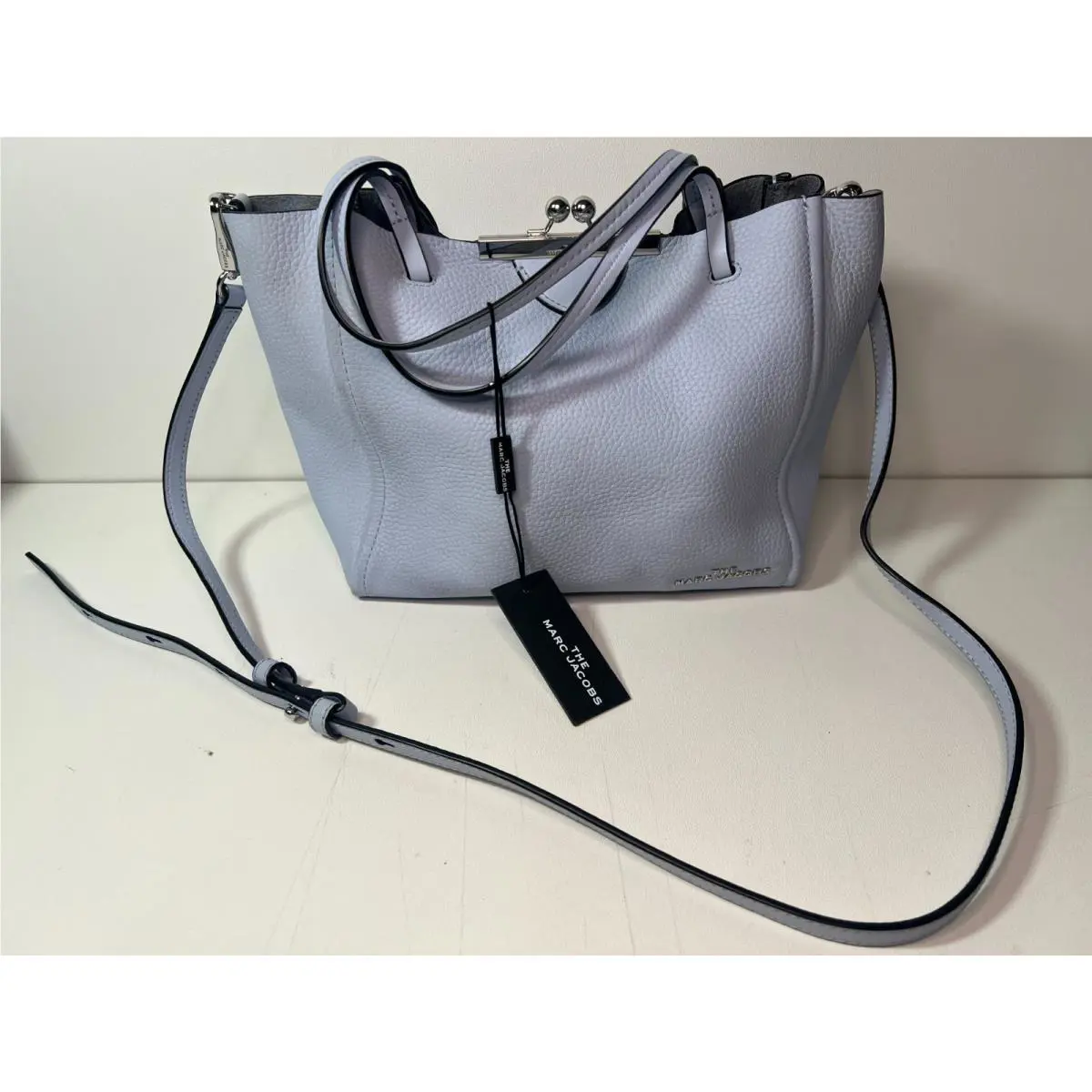 Marc Jacobs The Kiss-lock Small Leather Tote Rock Gray Silver Hardware
