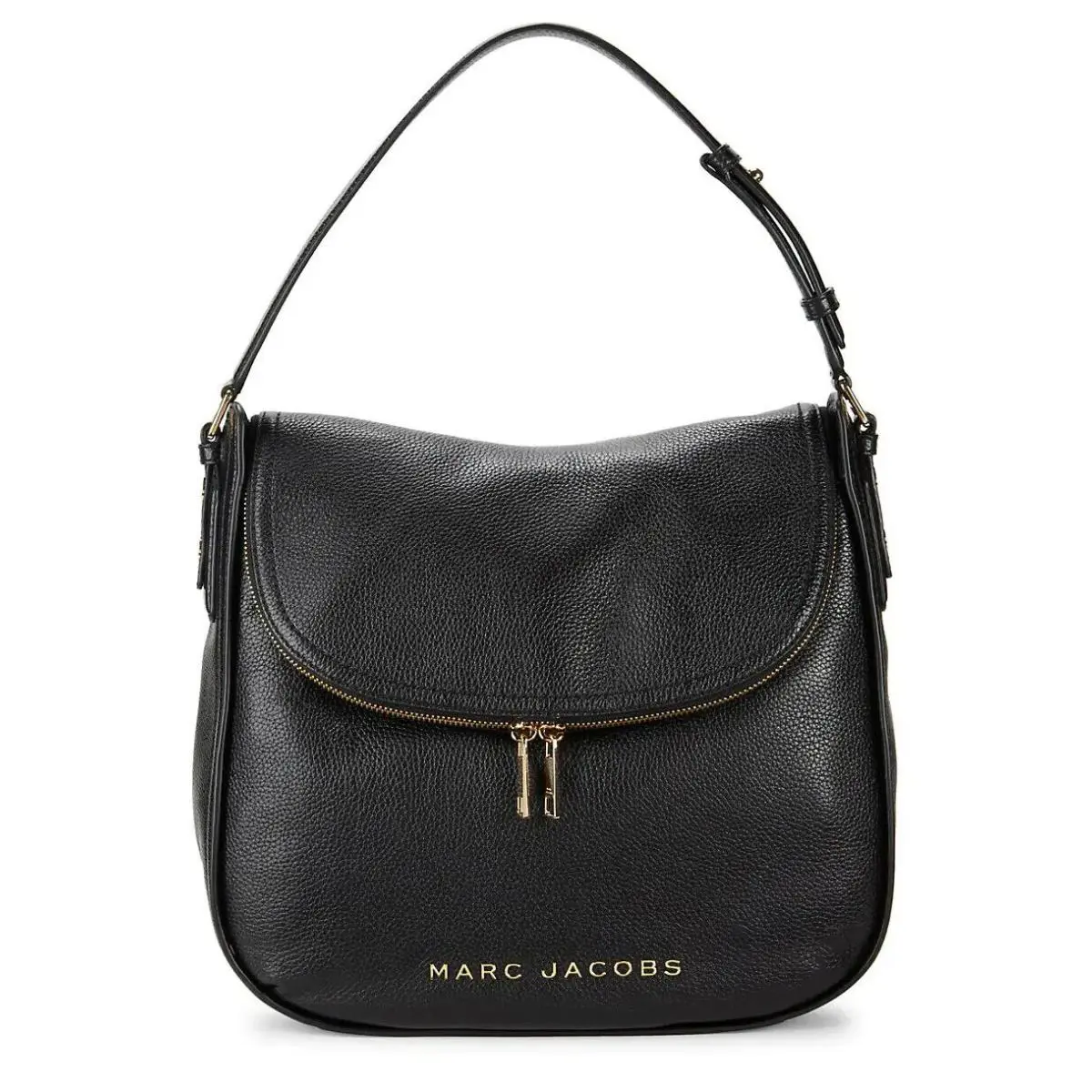 Marc Jacobs Leather Zip Flap Hobo Shoulder Bag Black