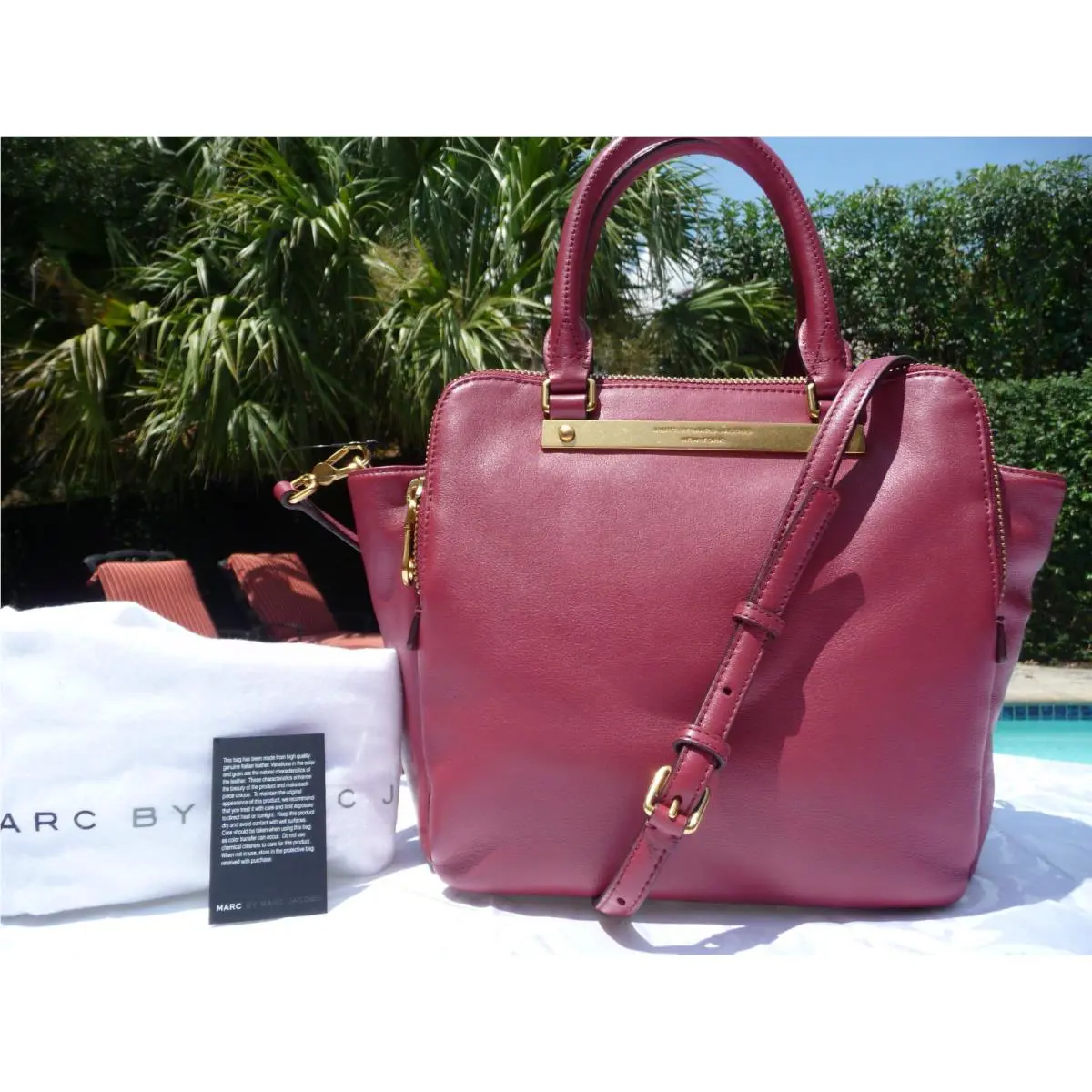 Marc BY Marc Jacobs Leather Goodbye Columbus Bentley Satchel Tote Deep Maroon