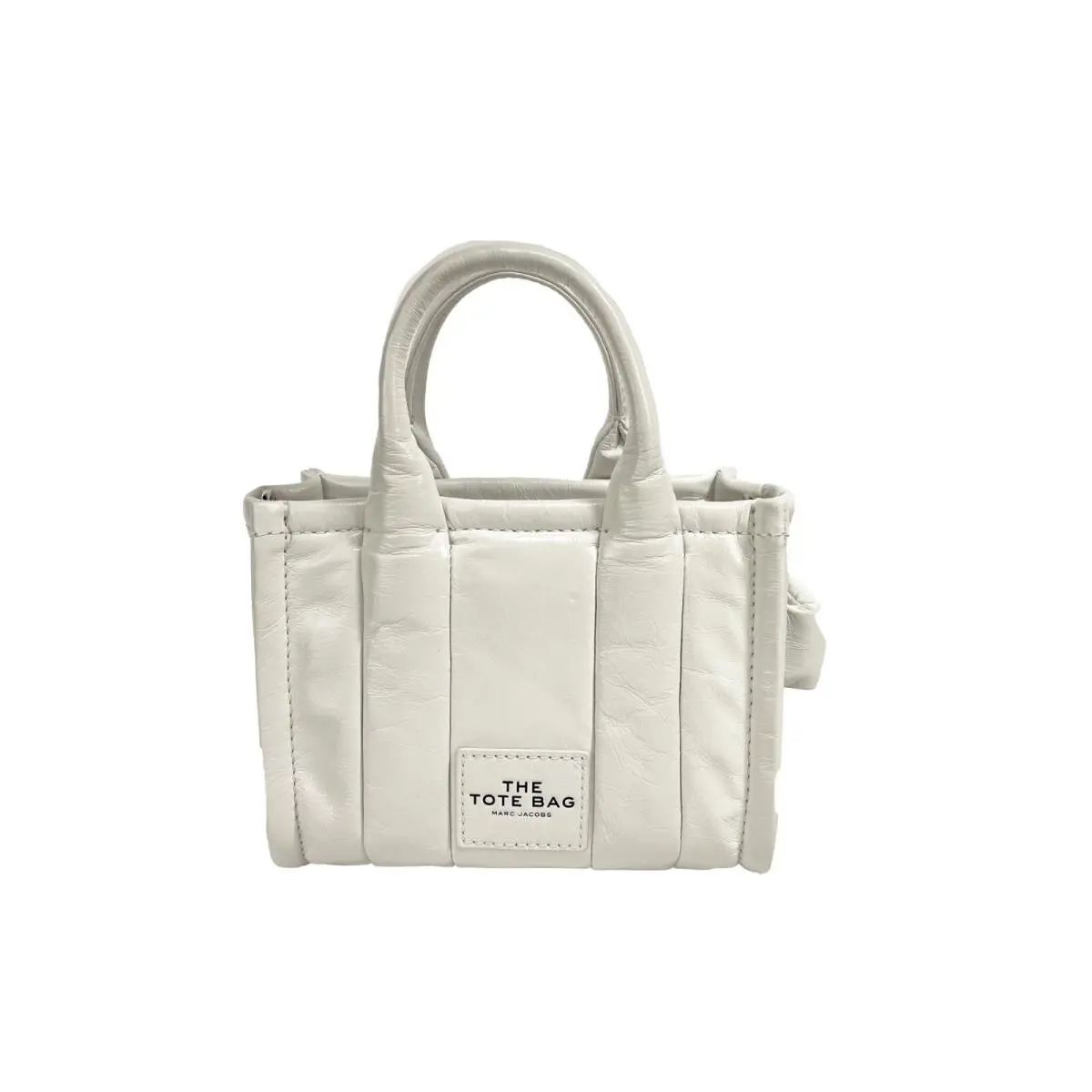 Marc Jacobs The Shiny Crinkle Micro Tote White Leather Crossbody Purse