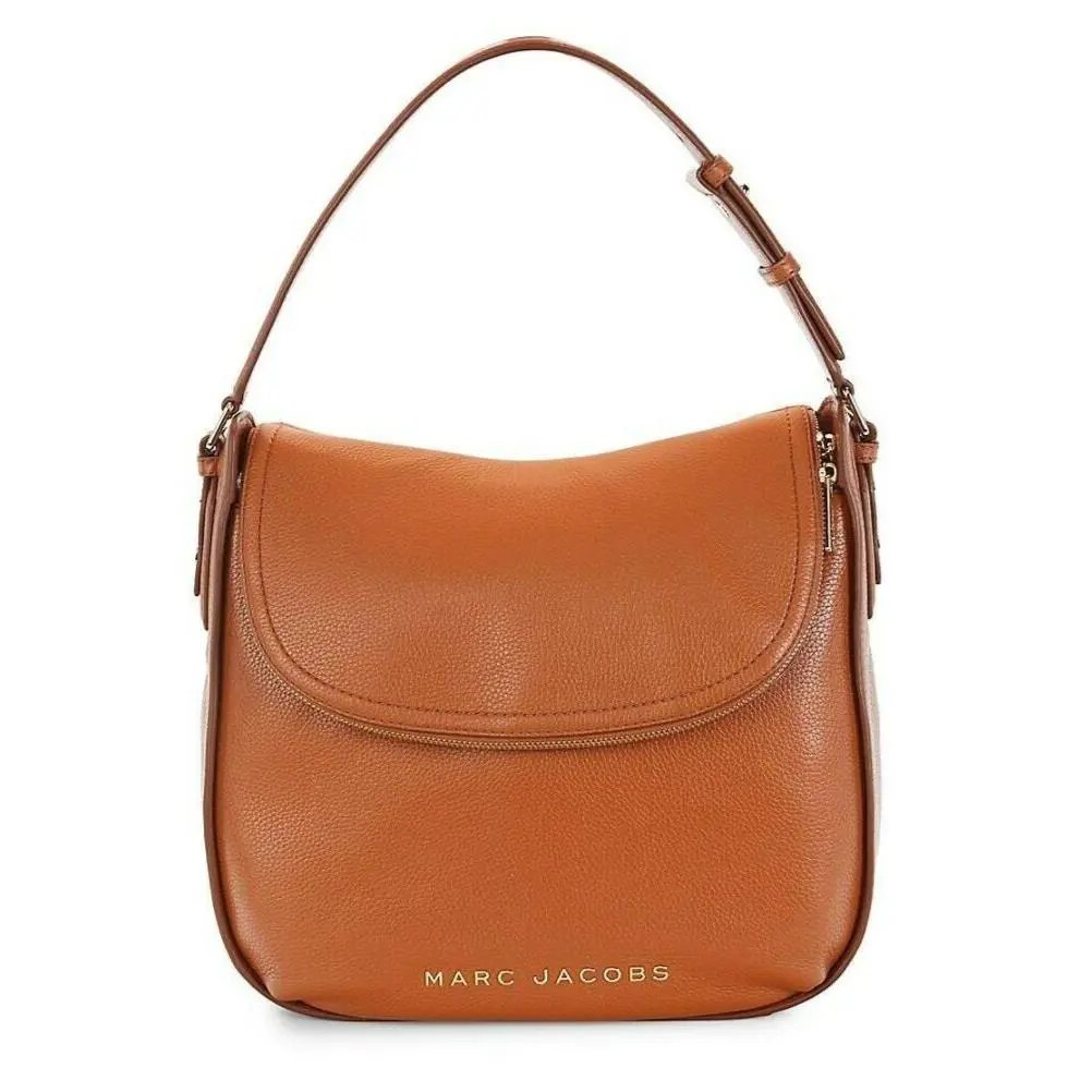 Marc Jacobs Leather Zip Flap Hobo Shoulder Bag Smocked Almond