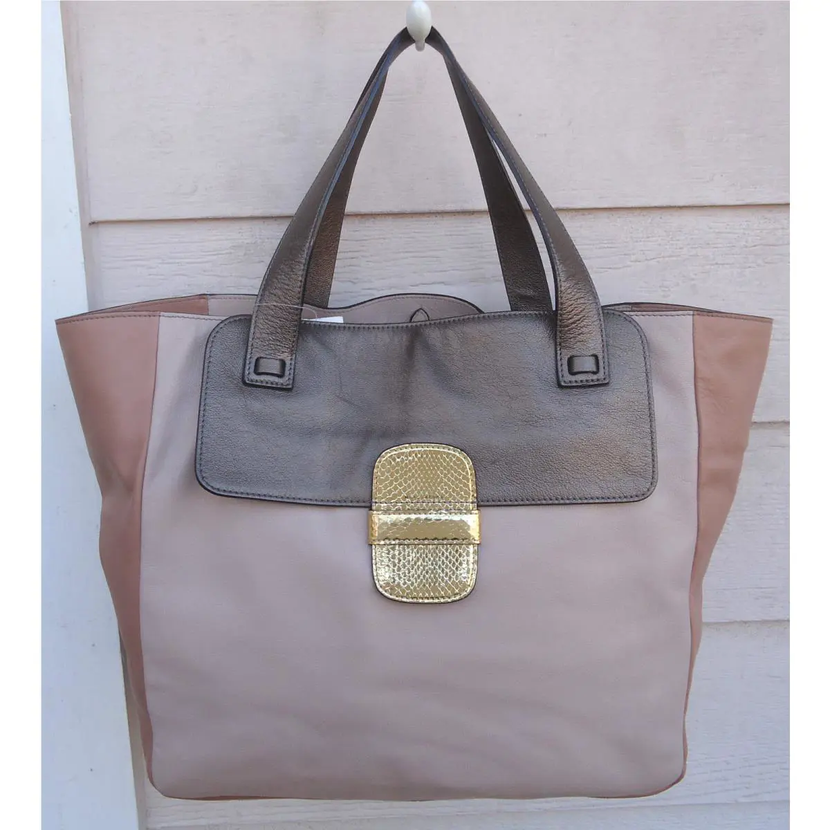 Marc Jacobs Bronze Camel Khaki Tote Large Gold Tan Brown