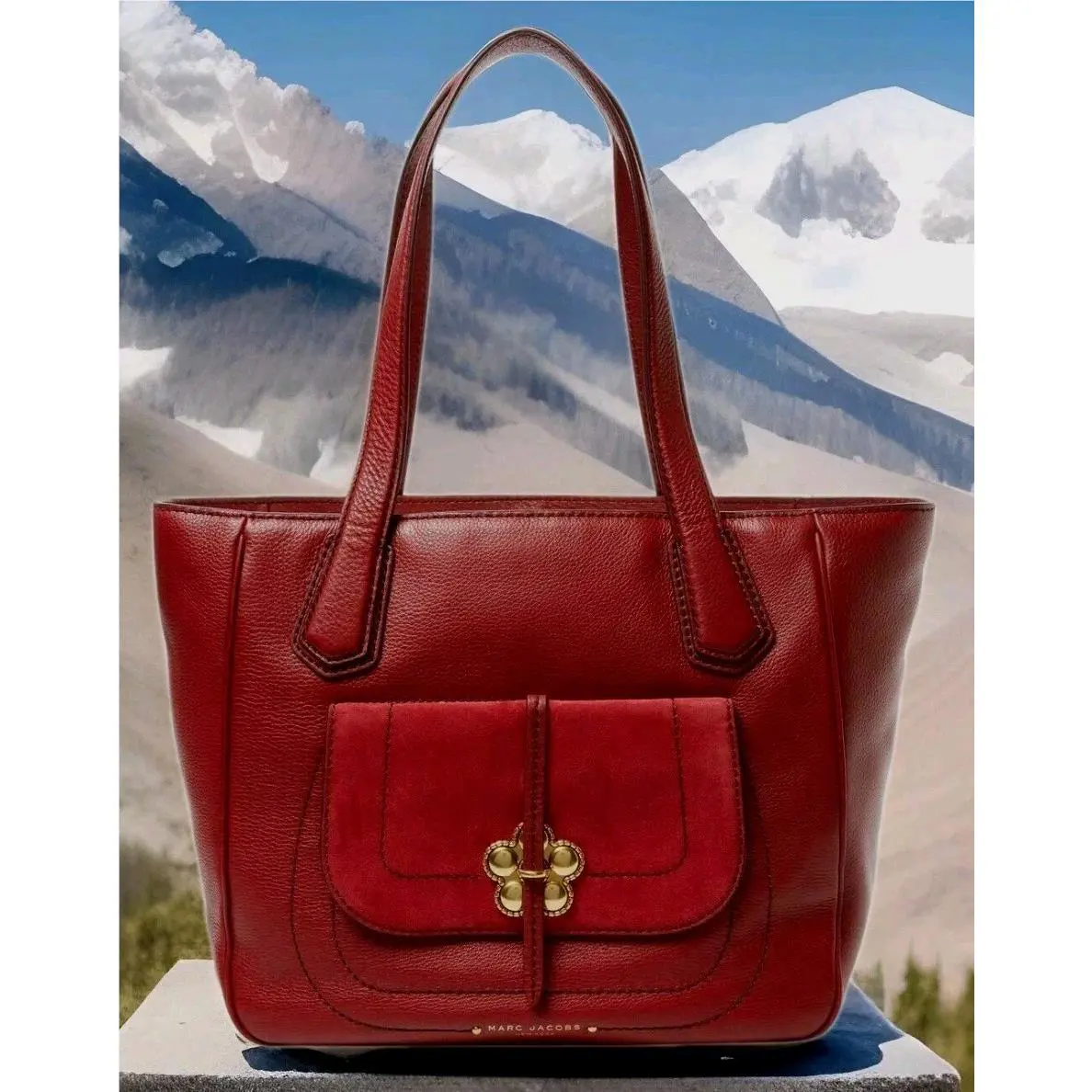 Marc Jacobs Petal TO The Metal Dark Red Leather Large Shopper Tote Bag
