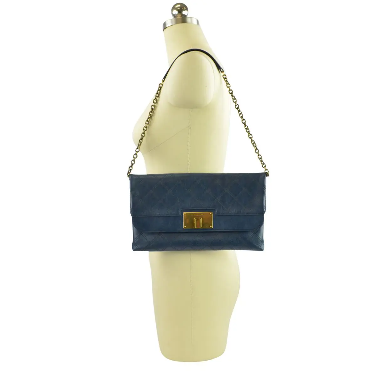 Marc Jacobs Jean Leather Quilted Flap Clutch Atlantic with Antique Gold by Marc By Marc Jacobs