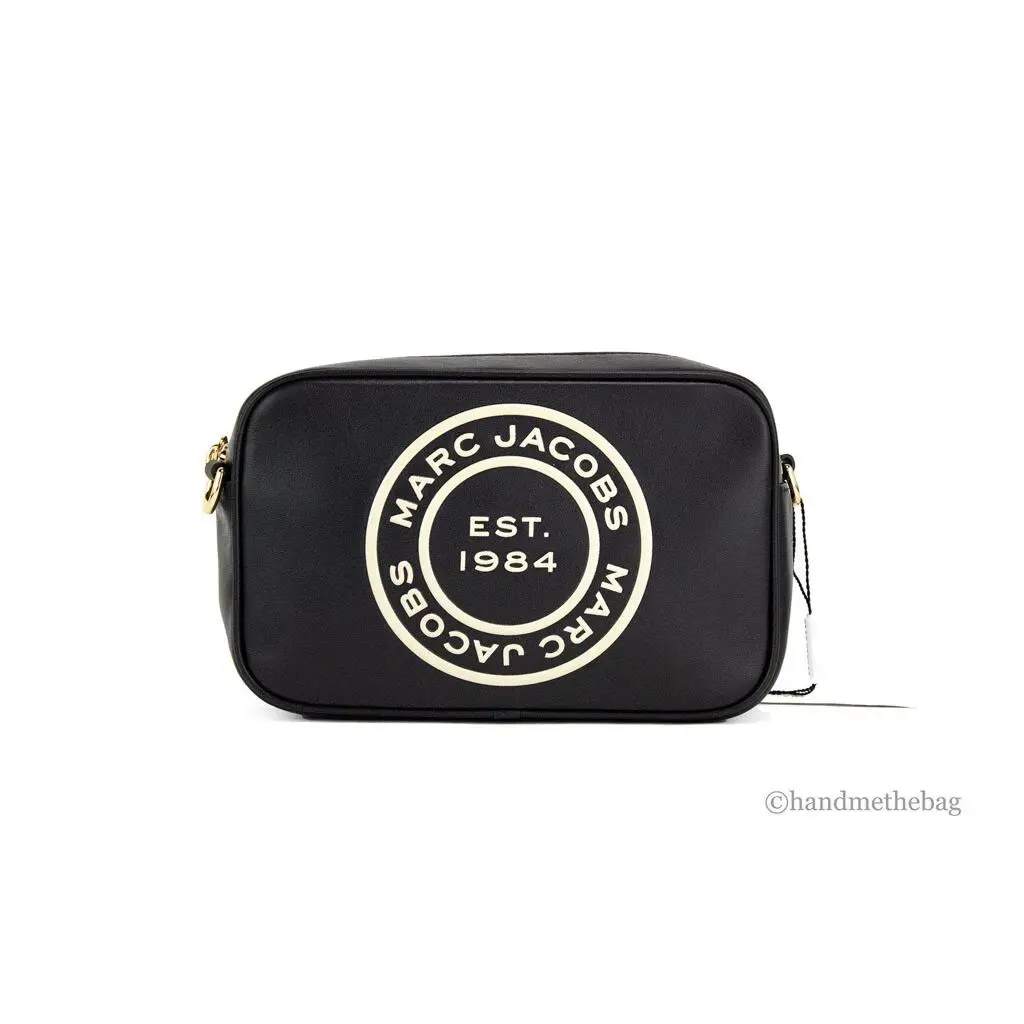 Marc Jacobs Signet Flash Black Smooth Leather Camo Strap Camera Crossbody Bag
