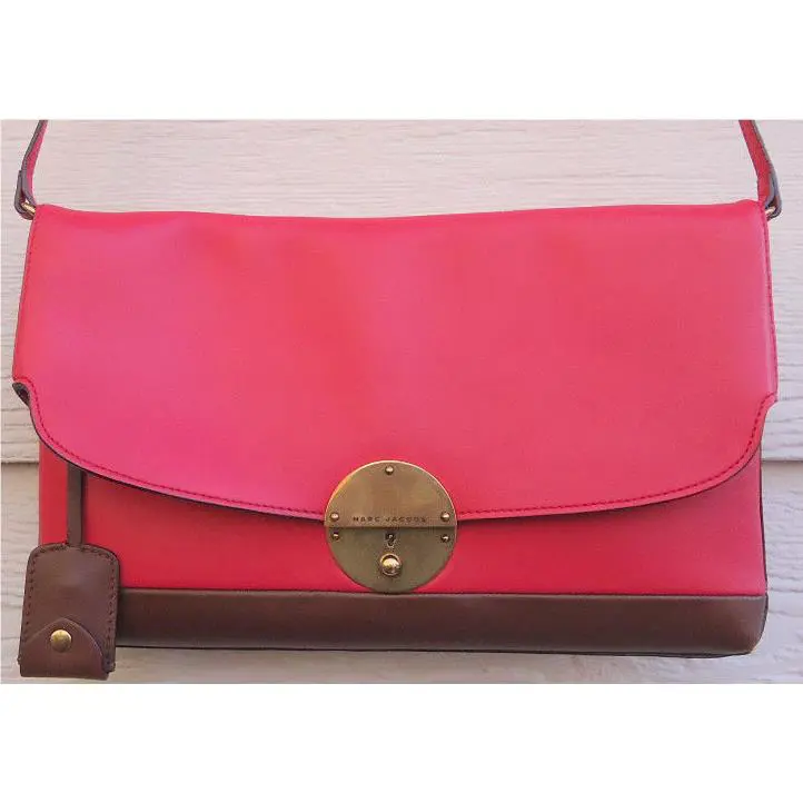 Marc Jacobs Double Jean Cross Body Clutch Leather Lock Passion Brown