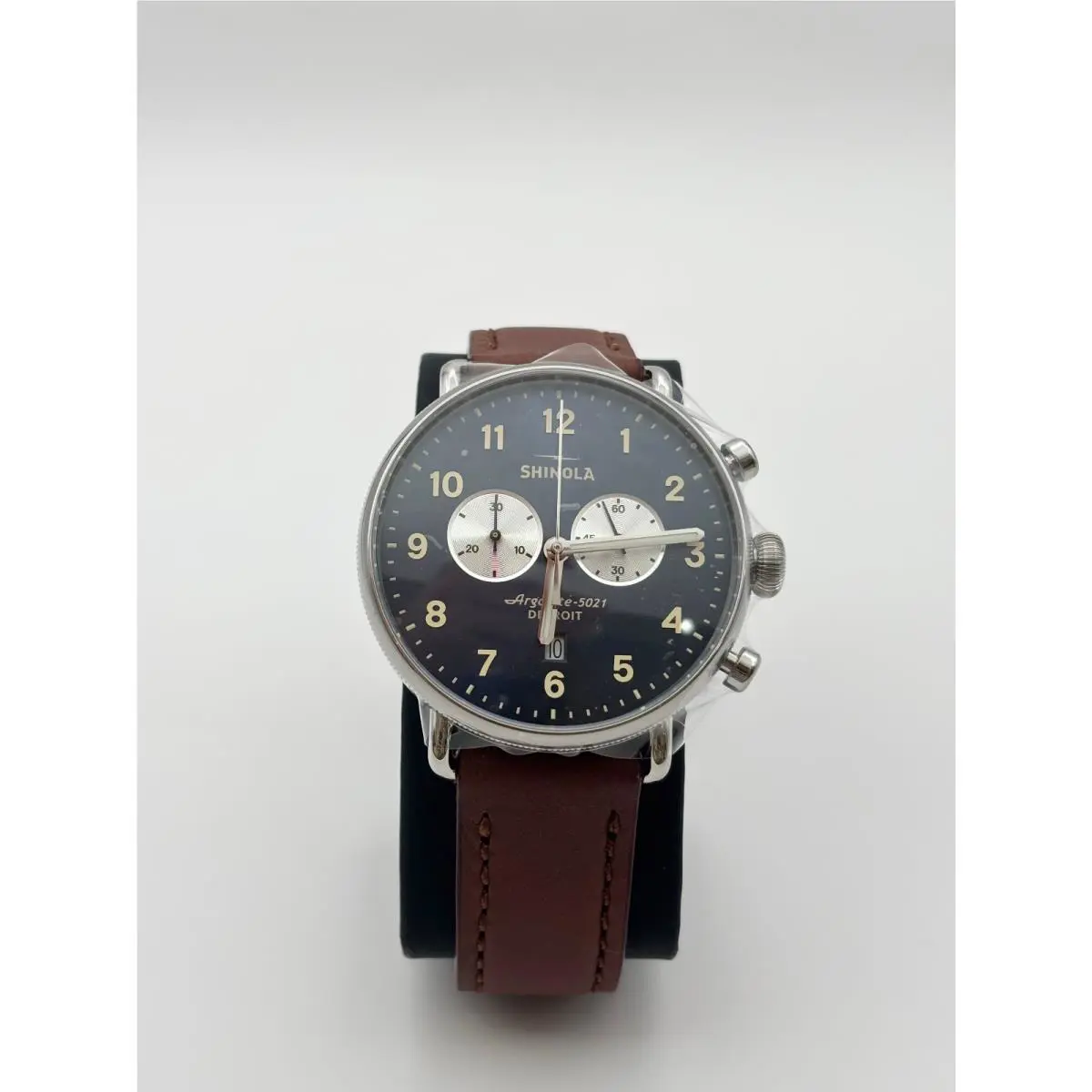 Shinola The Canfield Chrono Blue Dial Brown Leather Men`s Watch S0120001940 - Dial: Blue, Band: Brown, Bezel: Silver
