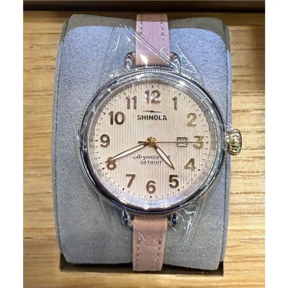 Shinola Birdy 35 mm Pink Dial Pink Leather Band Watch S0120299737